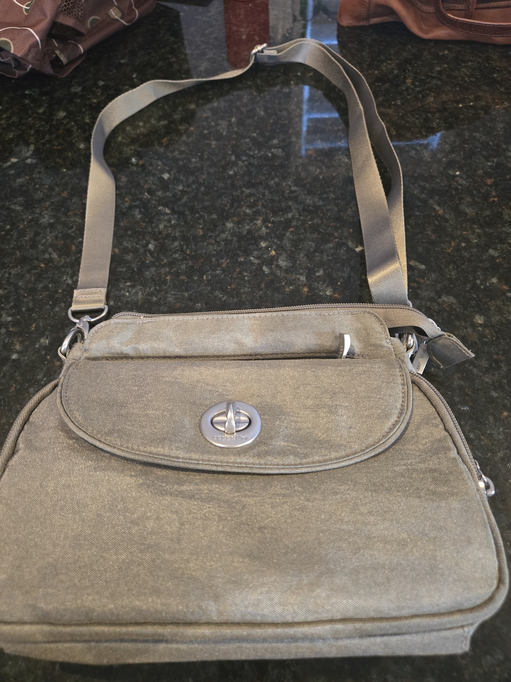 Baggallini Grey Crossbody with Turn-Lock Front Pocket